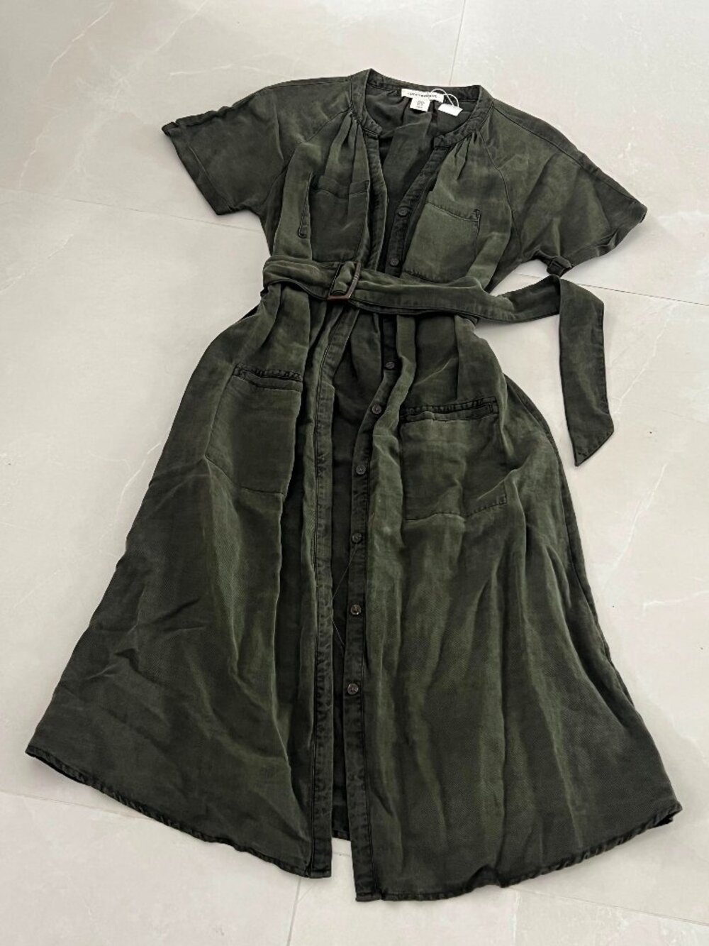 Lucky Brand Olive Green Linen Lyocell Belted Utility Shirt Dress (Size XS)